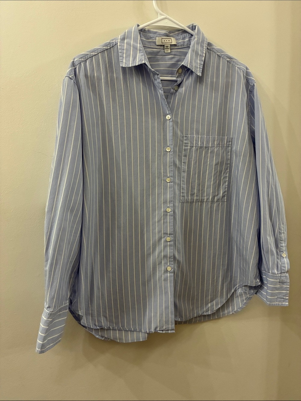 AYR Light Blue and White Vertical Stripe Button-Down Shirt - women’s medium
